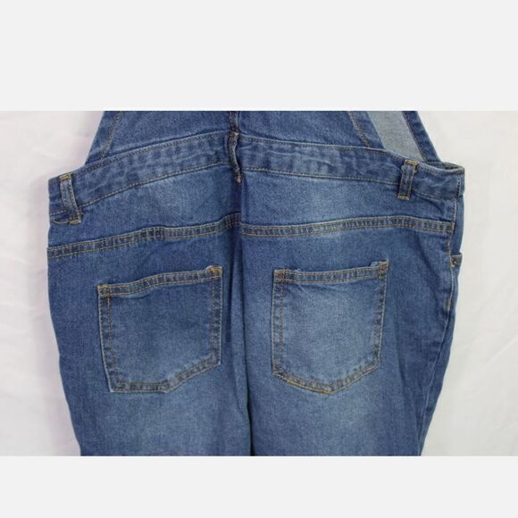 LOVE TREE DENIM DISTRESSED BIB OVERALLS SIZE MEDIUM BLUE - Picture 6 of 8